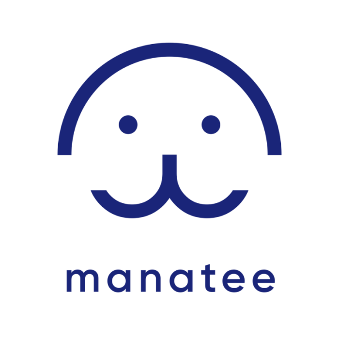 blue line drawing of manatee with text below